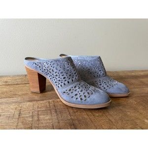 Roebuck & Co Size 6 Blue Laser Cut Block Heel Mules Faux Suede Shoes